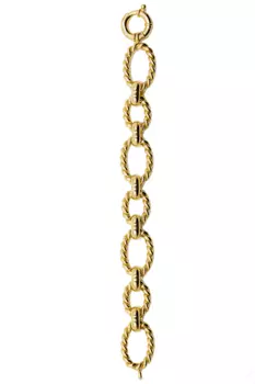 14K YELLOW GOLD TWISTED OVAL LINK AND POLISHED BAR BRACELET 